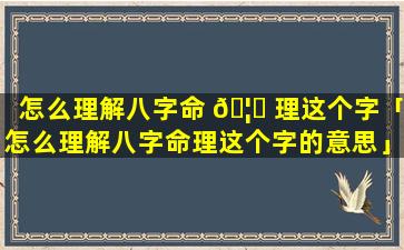 怎么理解八字命 🦍 理这个字「怎么理解八字命理这个字的意思」